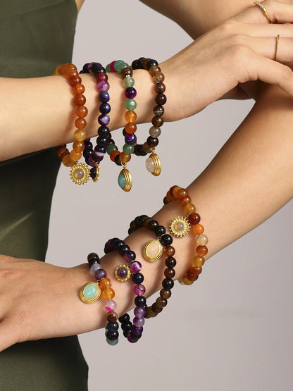 Damen-Armband mit Achat-Naturstein aus Edelstahl