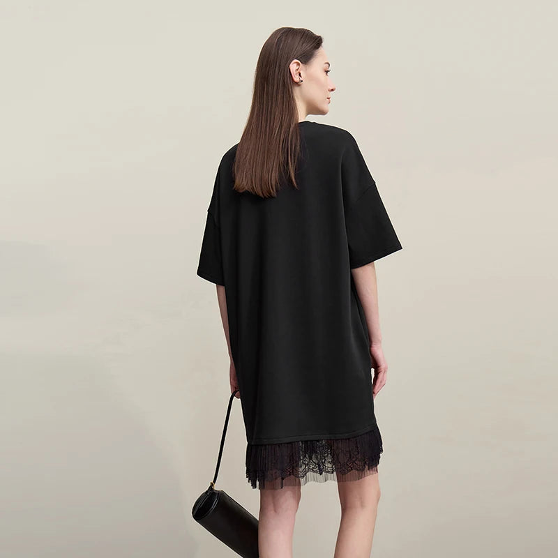 Elegant Damen Midi Kleid Aus Baumwolle Mit Spitze Und Schultereinschnitt