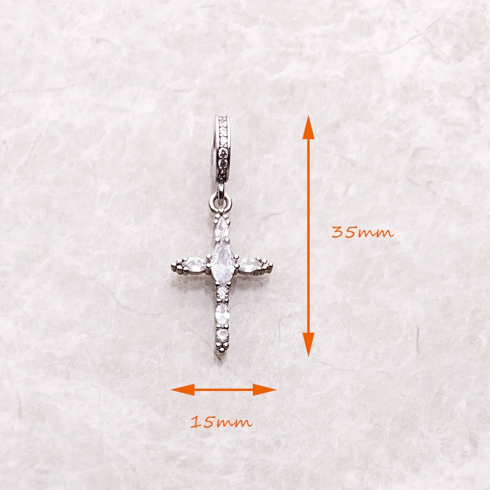 Damen-Charm-Anhänger Kreuz ikonisch reich dekoriert Herbst aus Sterlingsilber