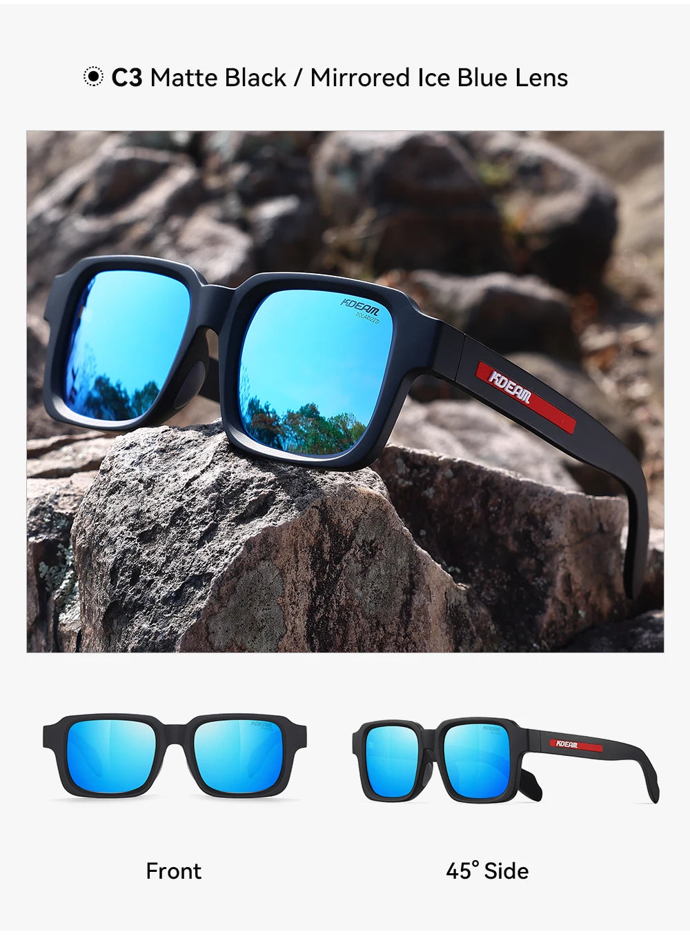 Sonnenbrille quadratisch polarisiert Vintage Bergsteigen Reißverschlussetui Herren