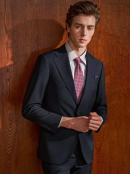 Hochwertiger Herrenanzug aus 50% Wolle: Slim Fit, Tiefblau, Business & Hochzeit, Größe 58-6XL