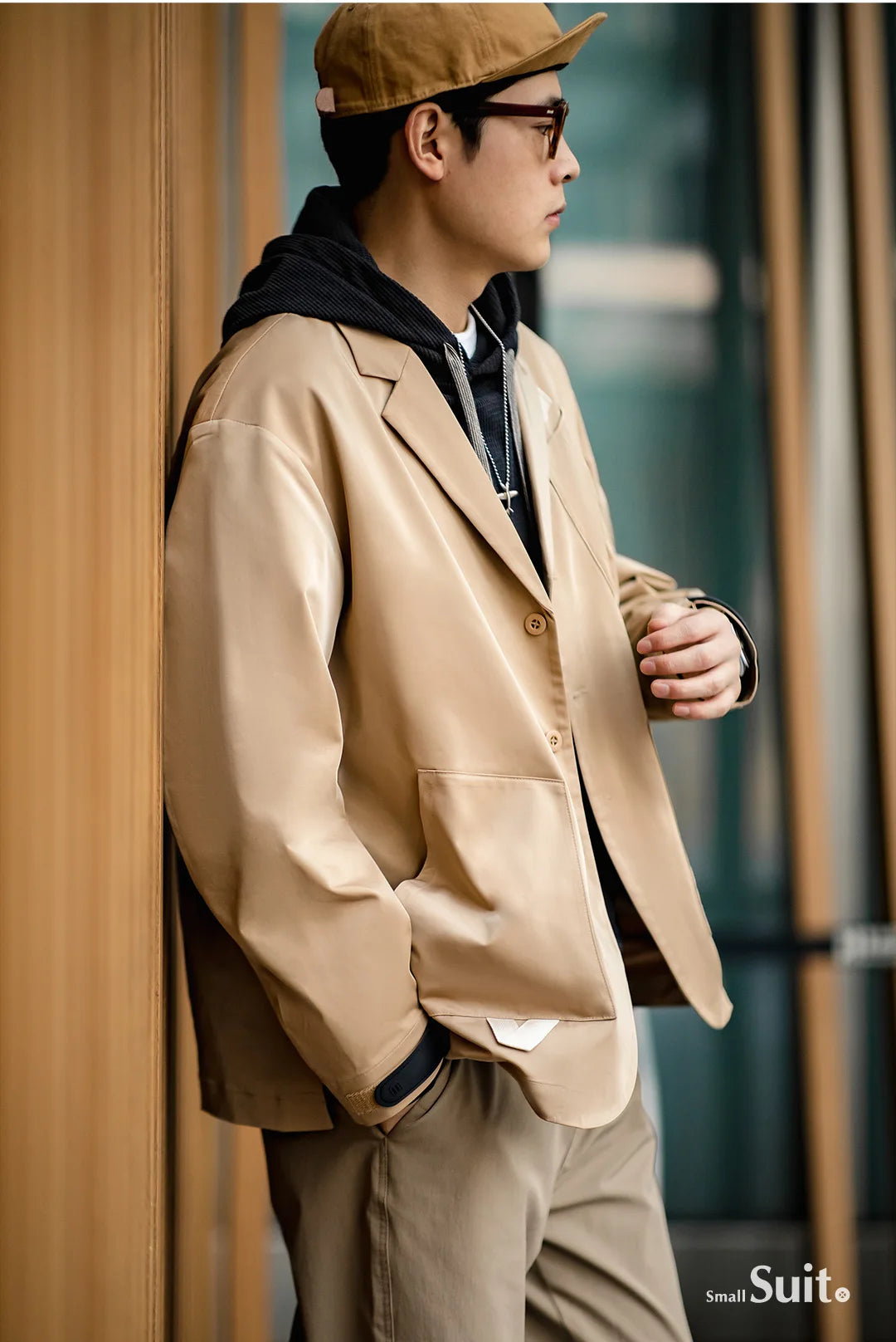 Herren Frühlingsjacke Lässig Einreihiger Blazer Reverskragen Mehrere Taschen Vintage