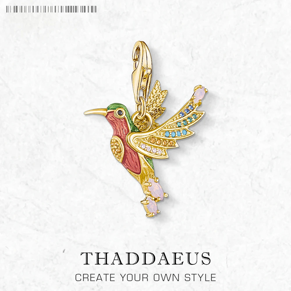 Damen-Charm-Anhänger Kolibri golden Böhmen Glück aus Sterlingsilber