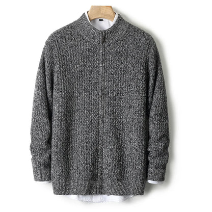 2025 Herbst und Winter Pullover aus reiner Wolle für Herren, neue Strickjacke mit Reißverschluss, Mantel, halb Stehkragen, lockeres Freizeithemd, AB-Farbstrickwaren