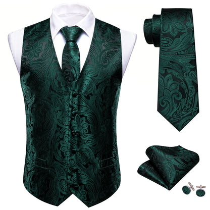 Herrenweste Jacquard in Dunkelgrün mit Ornamenten, Set mit passender Krawatte
