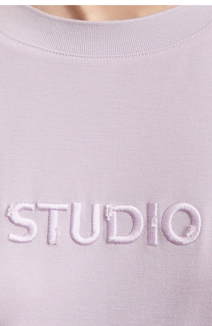 Damen T-Shirt mit elastischen Flare-Ärmeln und Perlen-Stickerei im minimalistischen Stil