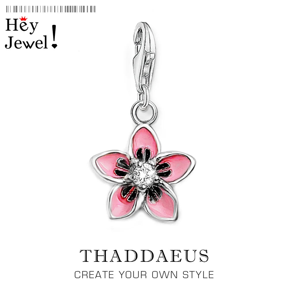 Damen-Charm-Anhänger Blume rosa strahlend aus Sterlingsilber