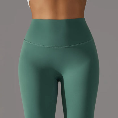 Nahtlose Yogahose, hoch tailliert, kräftiges Grün, glatte Oberfläche