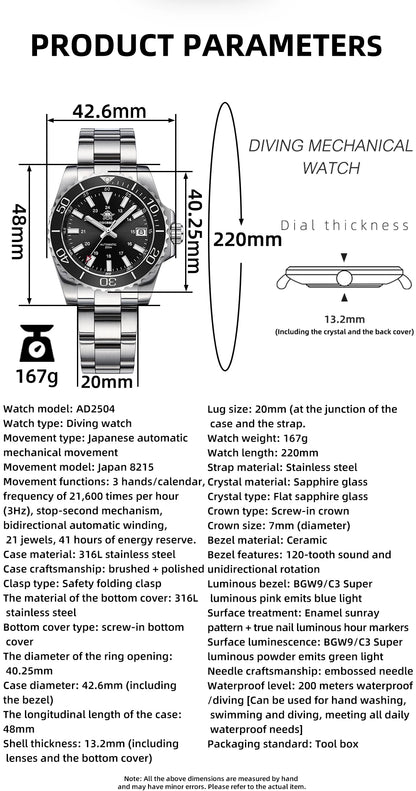 Herren-Taucheruhr mit Keramikluenette und 8215-Automatikwerk