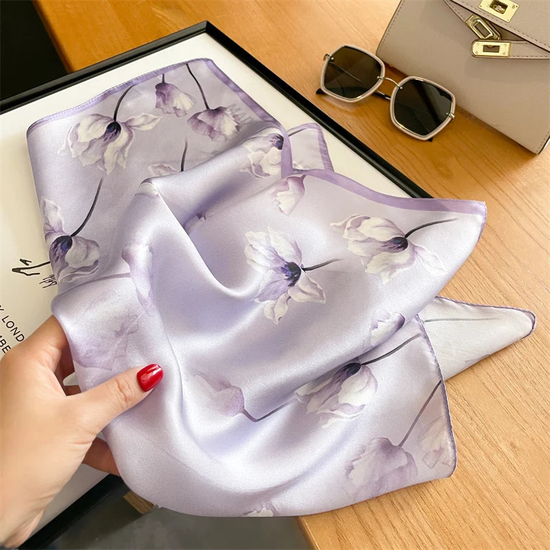 Damen Seidensatin Schal Tasche Kopf Bandana Halstuch bedruckt F