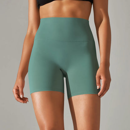 Nahtlose Sportshorts mit hohem Bund für Frauen, petrolgrünblau