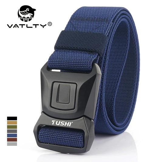 VATLY Blauer Elastik-Gürtel Herren Nylon mit Zinklegierung Schnellverschluss
