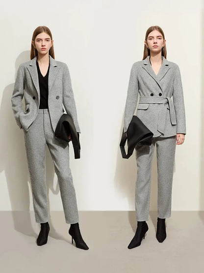 Damen Wollmantel im Minimalismus-Stil für Büro und Winter mit Taschen