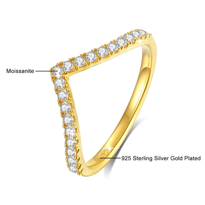 Damen-Ring aus 14 Karat Gold, V-Form Mit Moissanit, Zertifikat 585, Valentinstag Geschenk