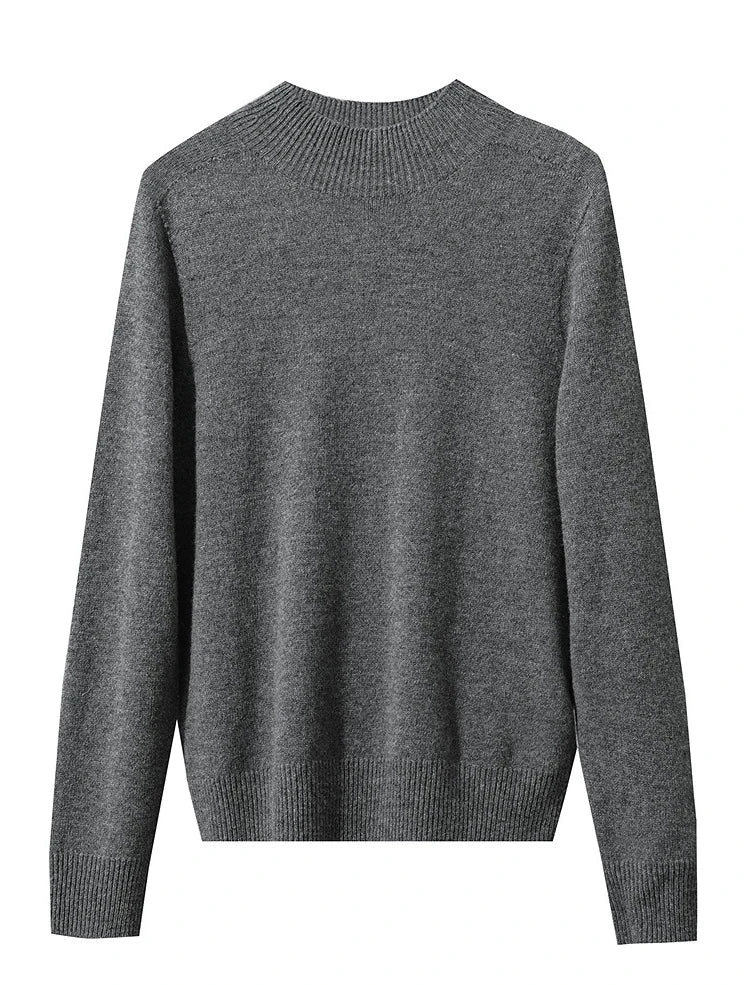 Damen-Halbrollkragen-Pullover 100 % Wolle warm vielseitig Winter