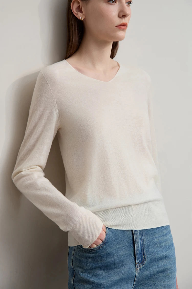 Damen V-Ausschnitt Pullover 100 % Wolle vielseitig Langarm Herbst