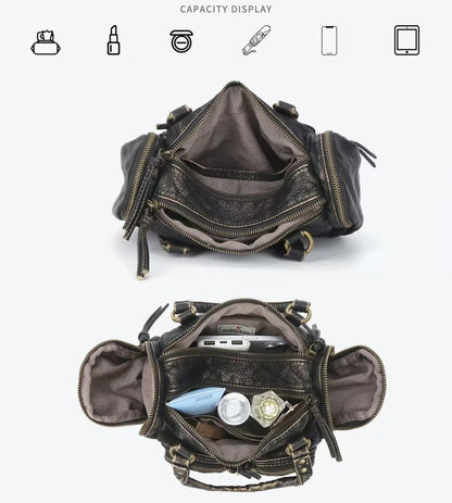 Damen-Handtasche Mit Top-Griff Und Reißverschluss Aus PU-Leder In Vintage-Optik Und Viel Stauraum