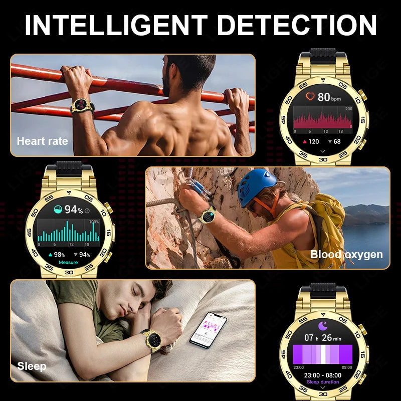 LIGE Neue 1,53 "Bluetooth Anruf Smart Uhr Männer Outdoor Sport Fitness LED Taschenlampe Herzfrequenz Smartwatch Für Android IOS telefon