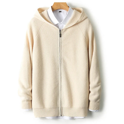 Herren Kapuze Strickjacke Woll jacke Herbst/Winter verdickt große 100% Merinowolle Pullover Reiß verschluss Casual Sportswear Mantel Tops