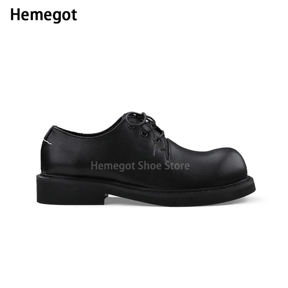 Black Round Toe Derby Shoes Heel Embroidery Large Toe Shoes Niche Casual Leather Shoes Women Leather Casual Shoes Men Unisex