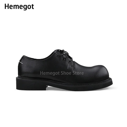 Black Round Toe Derby Shoes Heel Embroidery Large Toe Shoes Niche Casual Leather Shoes Women Leather Casual Shoes Men Unisex
