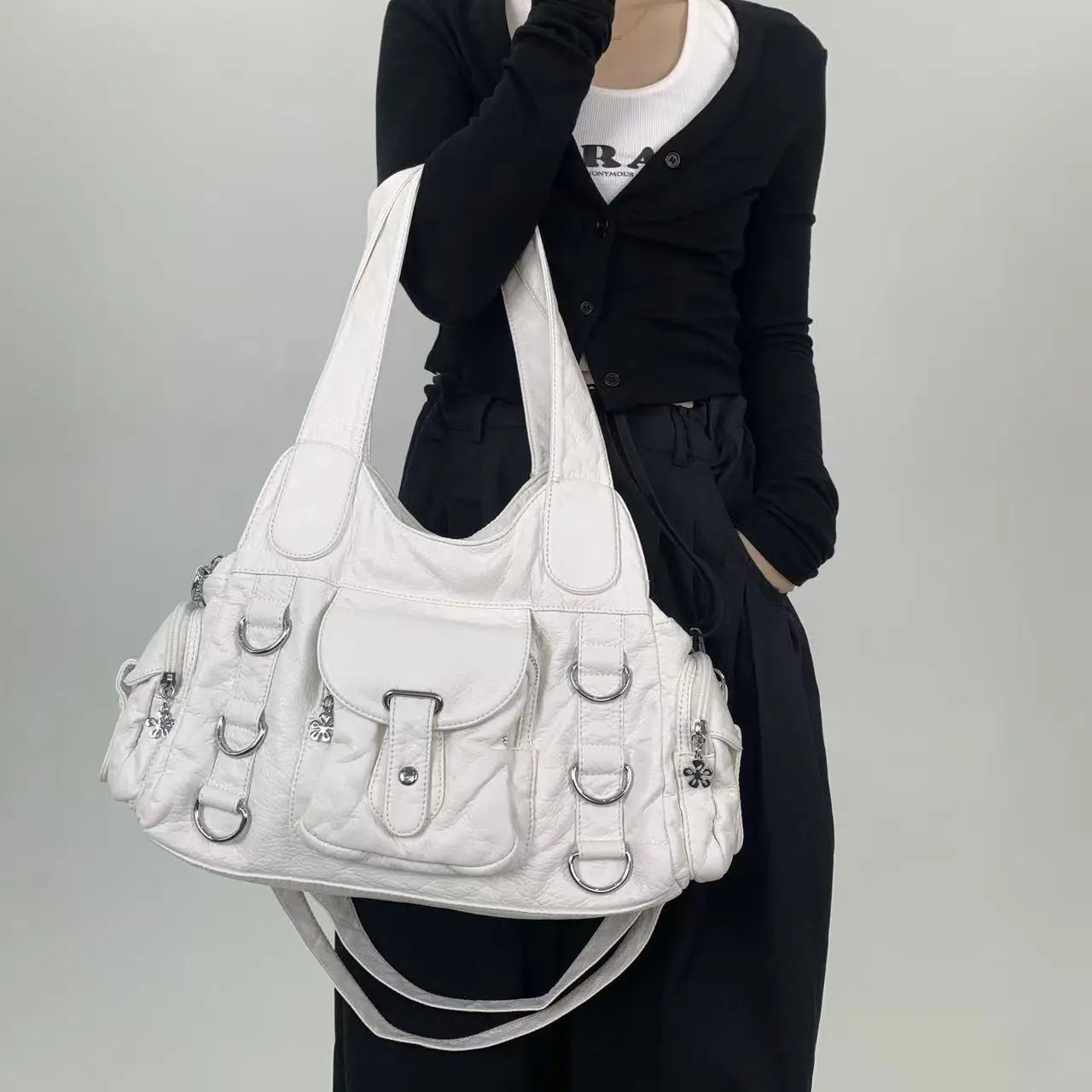 Damen-Umhängetasche Mit Mehrfachfächern Kleine Kunstleder-Satchel für Alltag und Freizeit