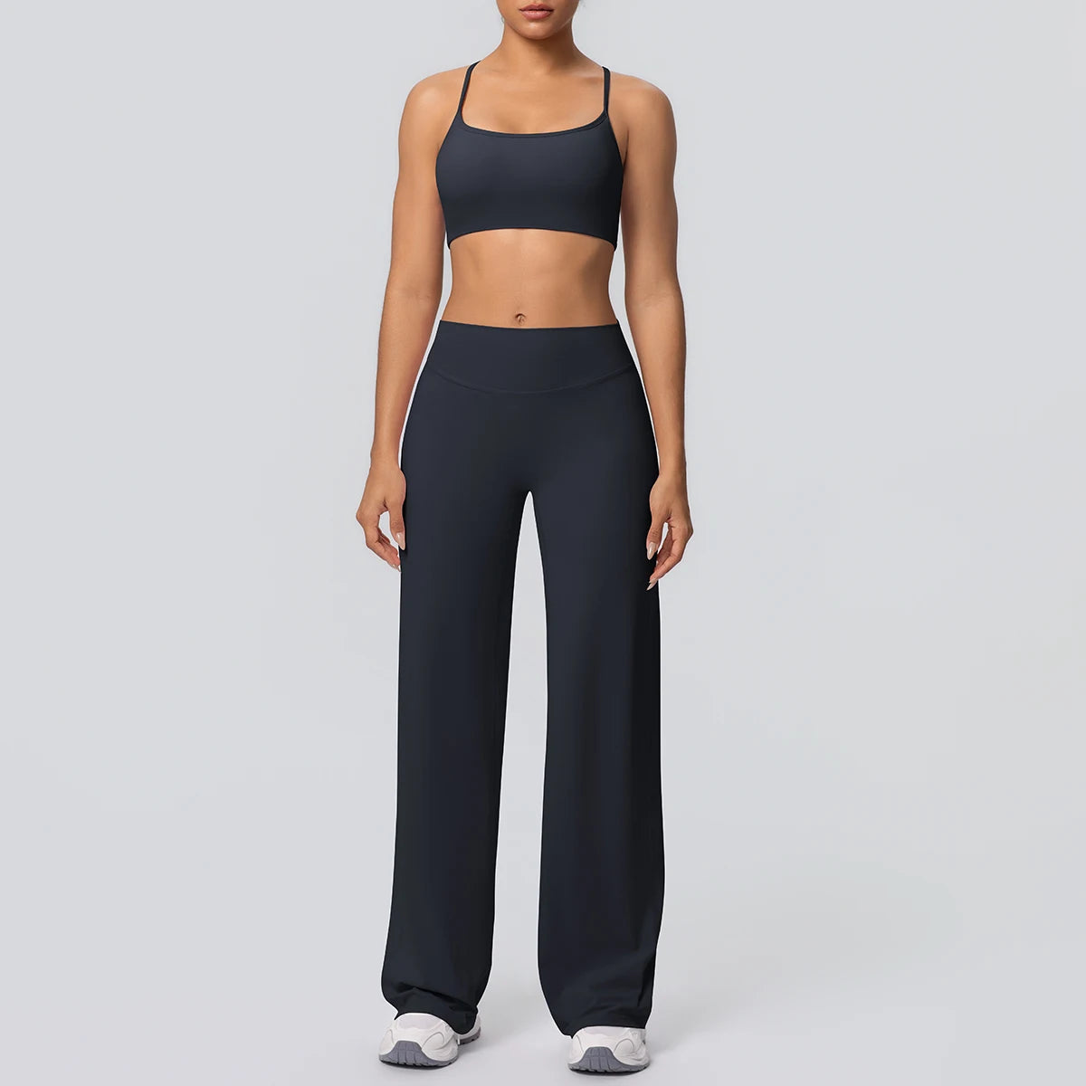 Yoga-Set mit Sport-BH und weiter Hose, schwarz