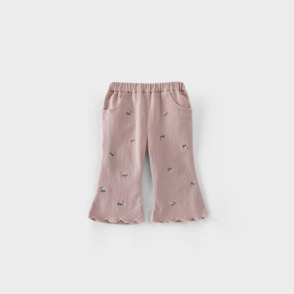 Mädchen Schlaghosen mit süßer gestickter Blumen-Dekoration für den Herbst