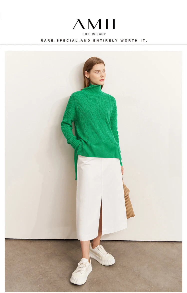 Damen-Rollkragenpullover locker Schnürung Herbst-Winter