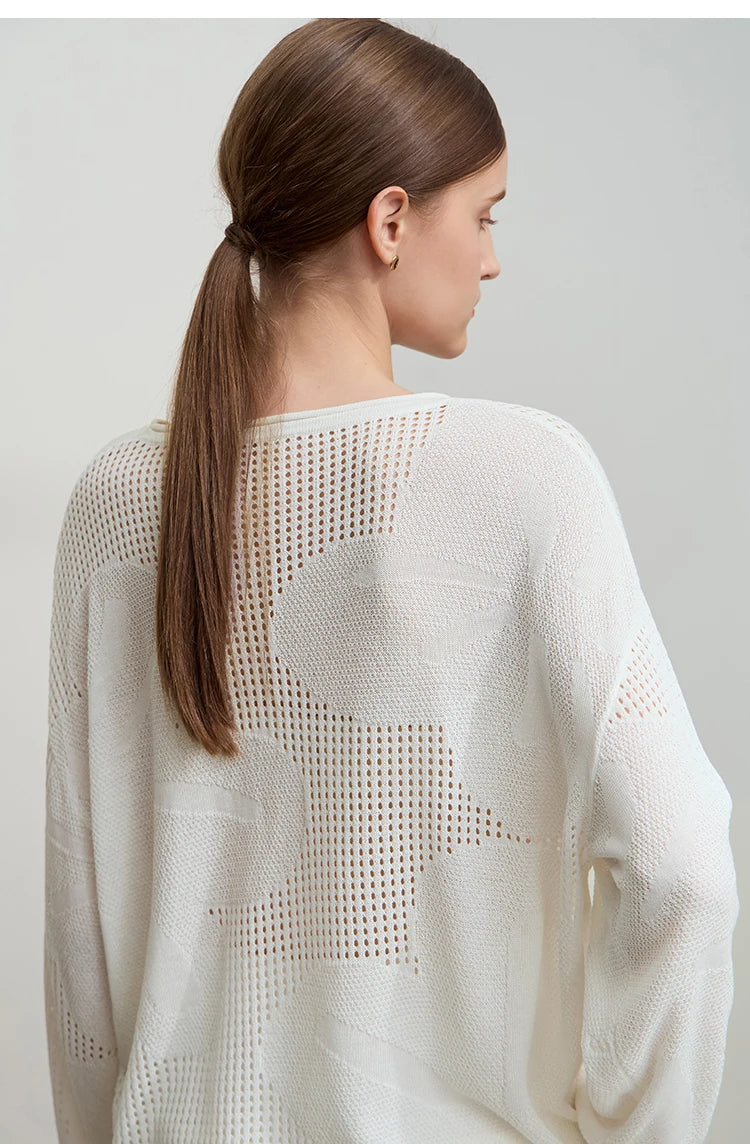 Damen-Rundhalspullover Aushöhlung Jacquard Viskose locker Frühling