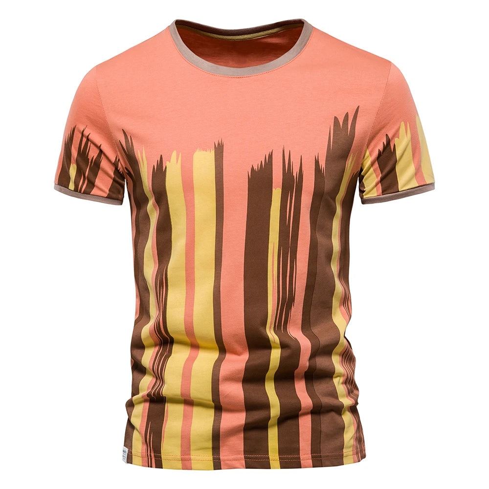 Aio peson 100% Baumwolle T-Shirts für Männer Kurzarm O-Ausschnitt Mode Druck Slim Fit Herren T-Shirts Casual Sommer Herren bekleidung