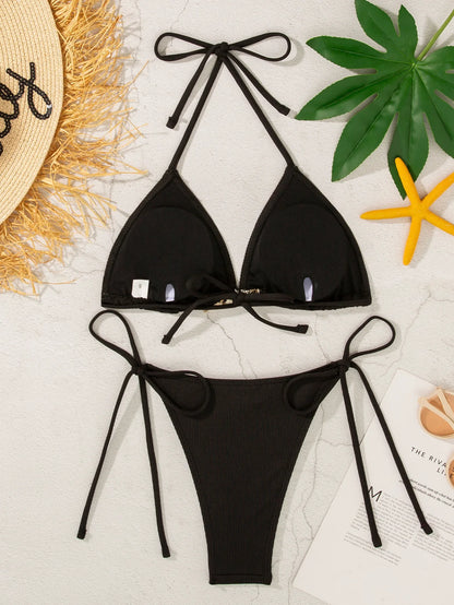 Gestreifter Push-up-Bikini für Damen – Sexy Badeanzug im brasilianischen Stil für Strand und Pool