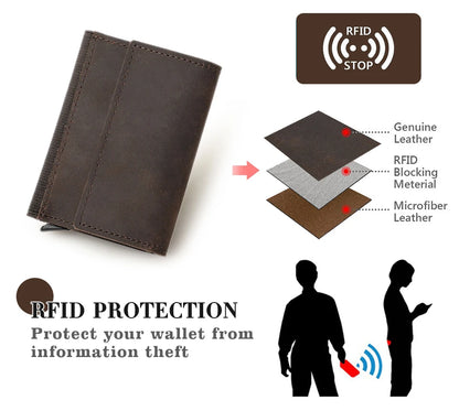 RFID-geschütztes Lederkartenetui dunkelbraun, Kartenfach und RFID-Blockierung
