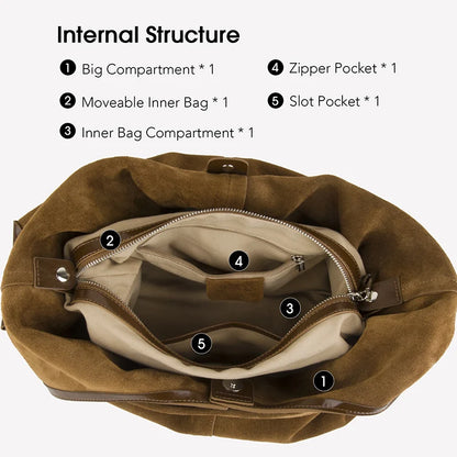 Wildleder Hobo Schultertasche Naturleder | Große Crescent