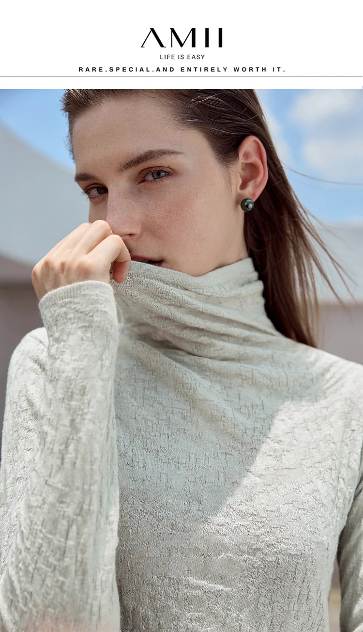 Damen-Rollkragenpullover Wolle Slim einfarbig Büro Winter