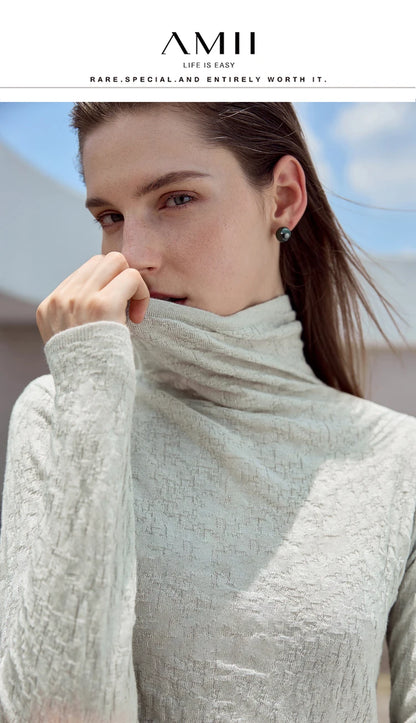 Damen-Rollkragenpullover Wolle Slim einfarbig Büro Winter