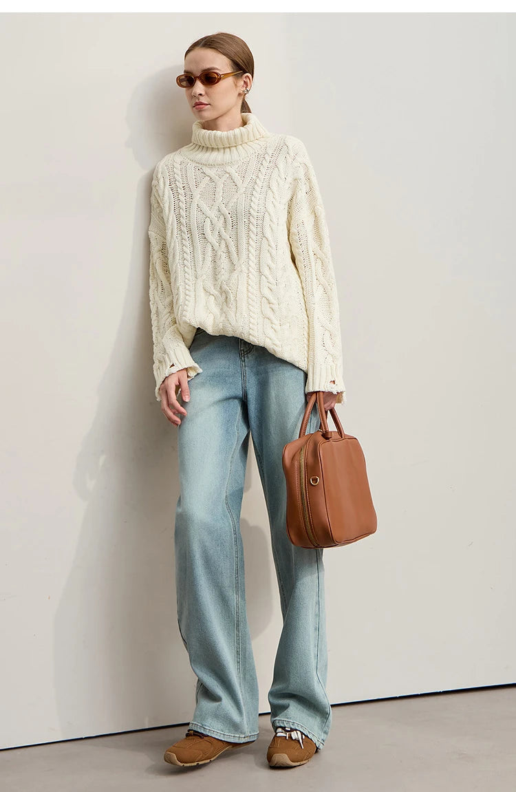 Damen-Rollkragenpullover Acryl locker warm Retro Winter