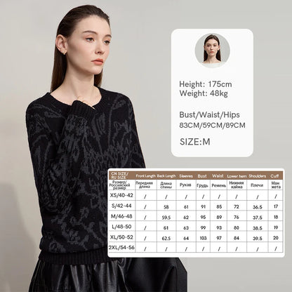 Damenpullover in Schwarz mit langem Ärmel und Jacquard-Muster