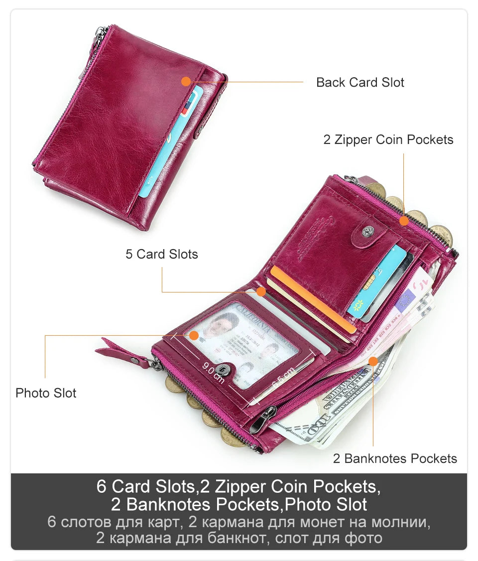 Damen Echtleder Geldbörse Bifold Luxus Retro Fotofächer Kartenhalter Reise Geschenk