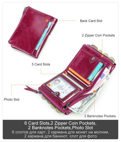 Damen Echtleder Geldbörse Bifold Luxus Retro Fotofächer Kartenhalter Reise Geschenk