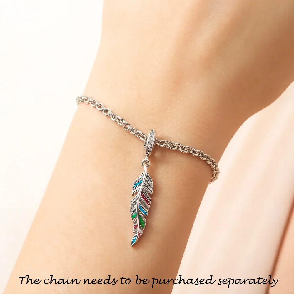 Damen-Charm-Anhänger bunte Federn Sommer aus Sterlingsilber