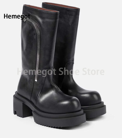 Schwarze Chelsea-Stiefeletten mit seitlichem Reißverschluss und Plateau-Profilsohle, Blockabsatz