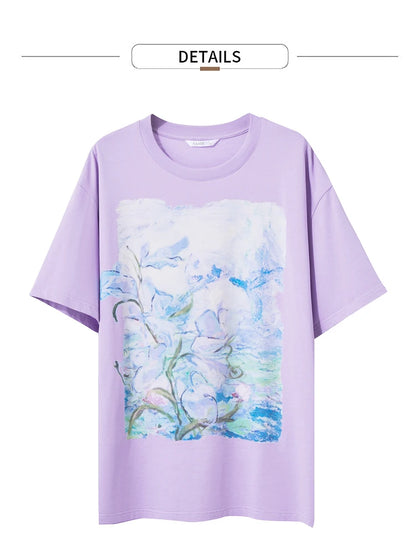 Damen T-Shirt im Minimalismus-Stil mit Kunstöl-Farbdruck für den Sommer