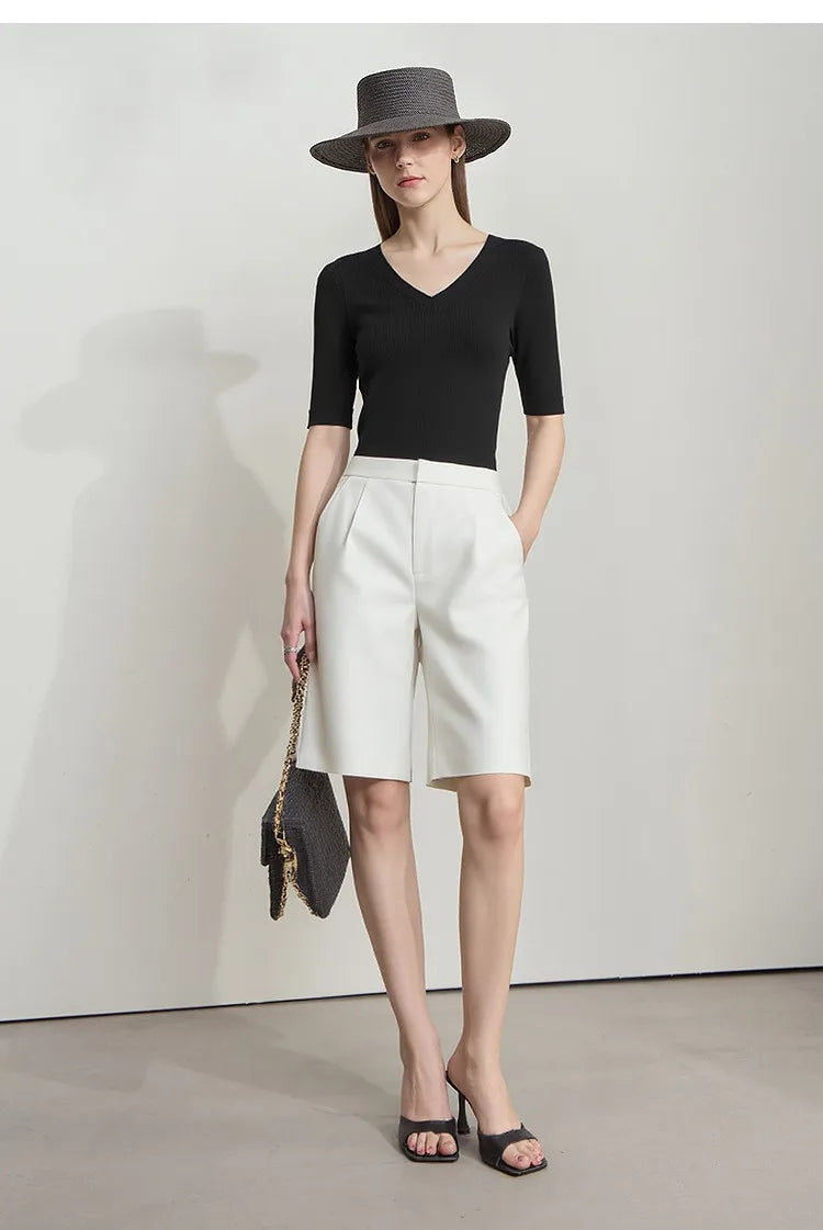 Damen V-Ausschnitt Pullover Viskose Halbarm Slim Büro Sommer