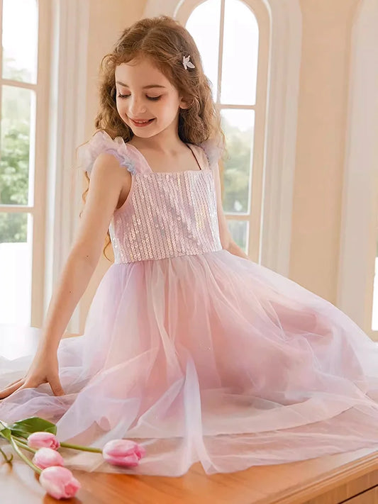 Sommerkleid für Mädchen in Farbverlauf Pink, festlich für Geburtstag oder Hochzeit, Größen 110-170 cm, Alter 3-14 Jahre