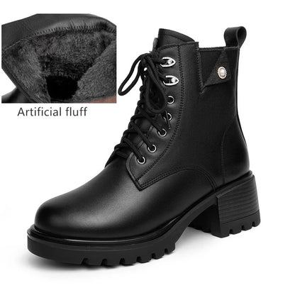Damen-Winterstiefelette, schwarzer Schnürstiefel mit Wollfutter und griffiger Profilsohle