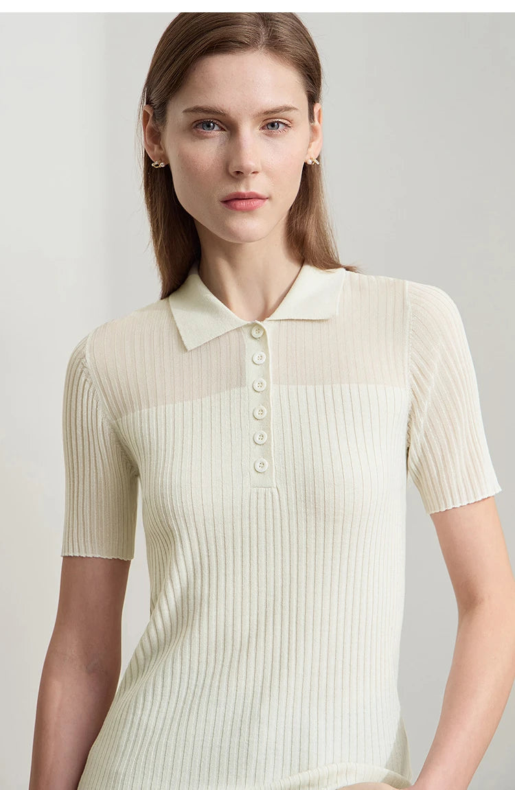 Damen Strickoberteil mit Revers und halber Knopfleiste für den Sommer