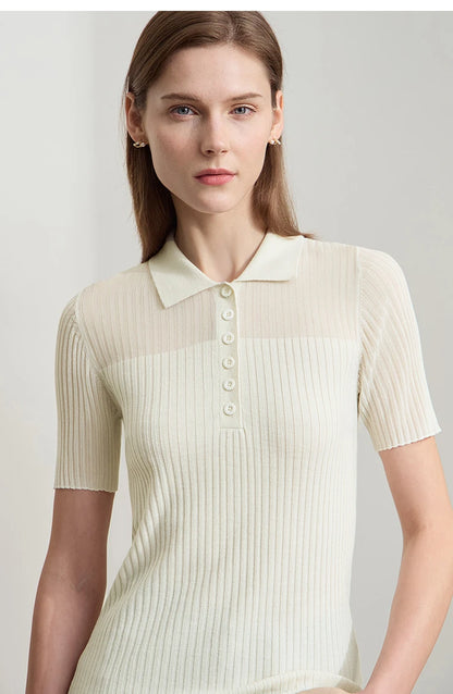 Damen Strickoberteil mit Revers und halber Knopfleiste für den Sommer