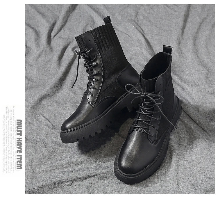 AIYUQI Women Winter Boots Shoes Genuine Leather Flat Fur Ankle Boots Women Platform Fashion Women's Socks Boots