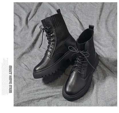 AIYUQI Women Winter Boots Shoes Genuine Leather Flat Fur Ankle Boots Women Platform Fashion Women's Socks Boots